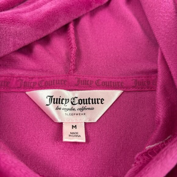 Juicy Couture Pink Velour Hoodie Womens M Cropped Rhinestone Y2K Sleepware - Picture 3 of 7